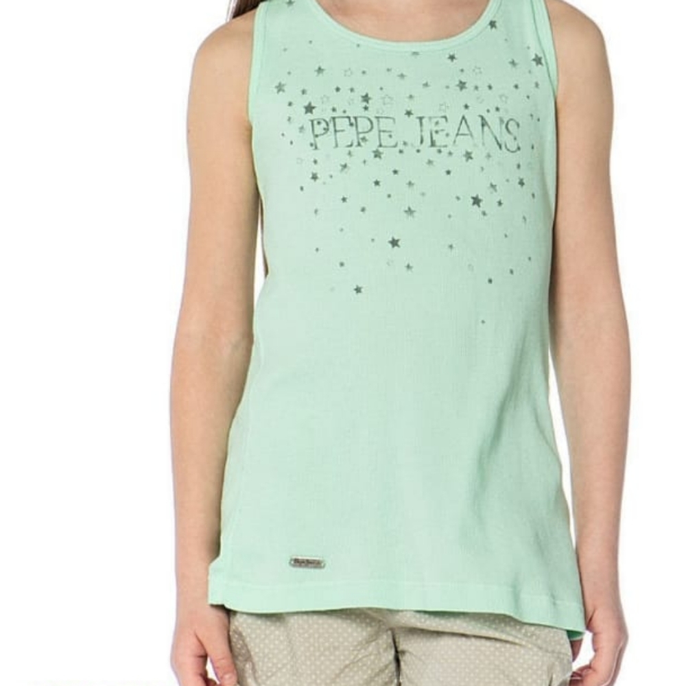 Pepe Jeans London Girls Mint Green Lace Back Tank Top Size 16 100% Cotton